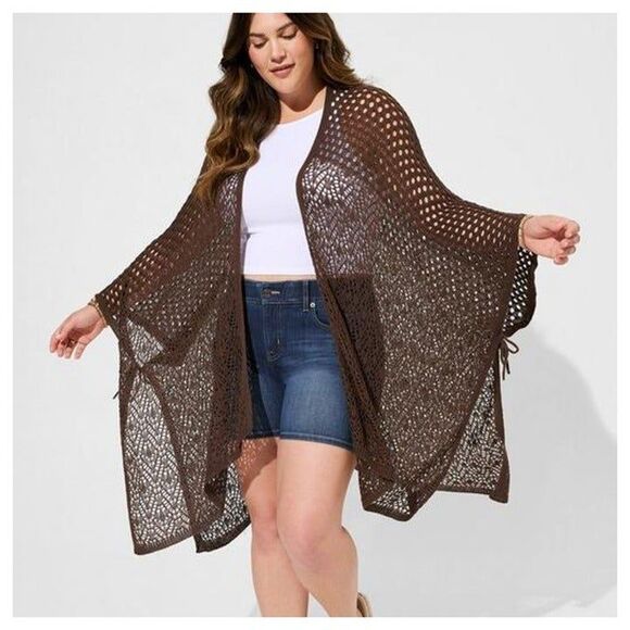 Torrid Brown Crochet Ruana - Picture 1 of 6